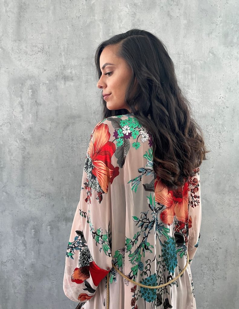 Abbey Floral Robe Sheer Cover Up Kimono Vibrant Long Silk